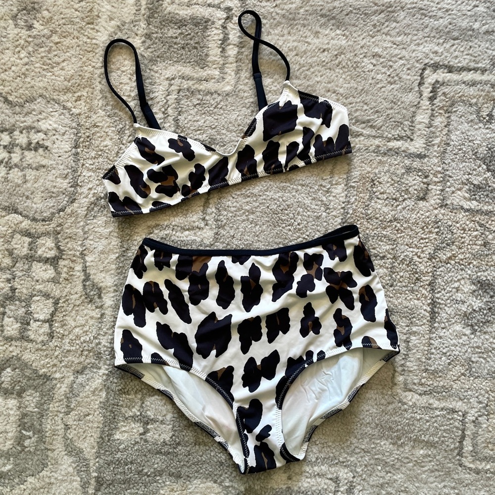 Solid + Striped Bikini Set in Big Leopard